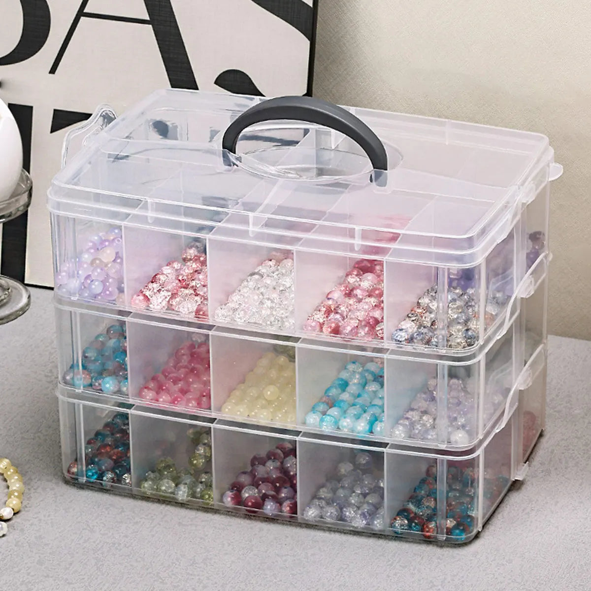 3-layer transparent storage box, stackable storage box, portable craft bead plastic box, jewelry storage box, storage tray Oasis Select