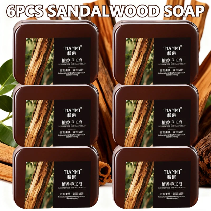6PCS Men's Sandalwood Handmade Soap, three-in-one, Cleansing Soap cleanses face, hair, bathes the whole body, moisturizes Oasis Select