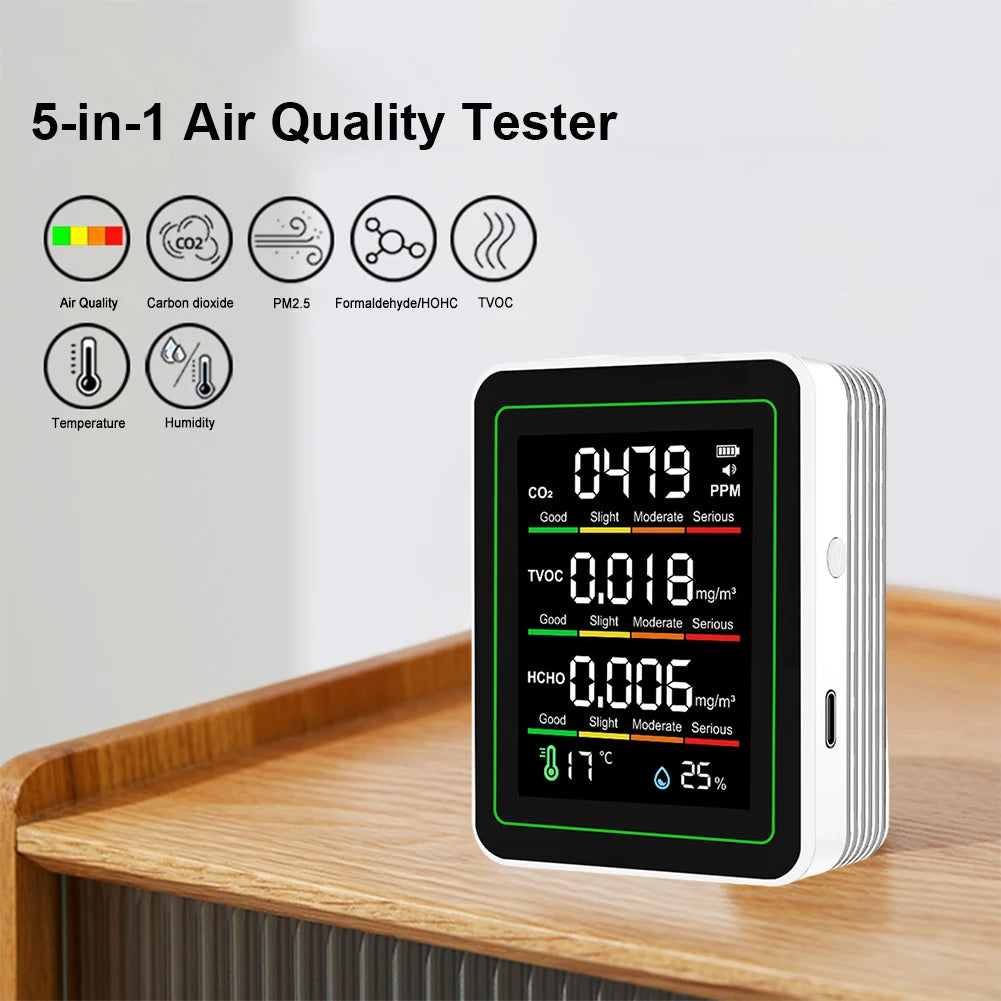 5-in-1 Indoor Air Quality Monitor – CO2, TVOC, HCHO, Temp & Humidity Air Quality Monitor Oasis Select