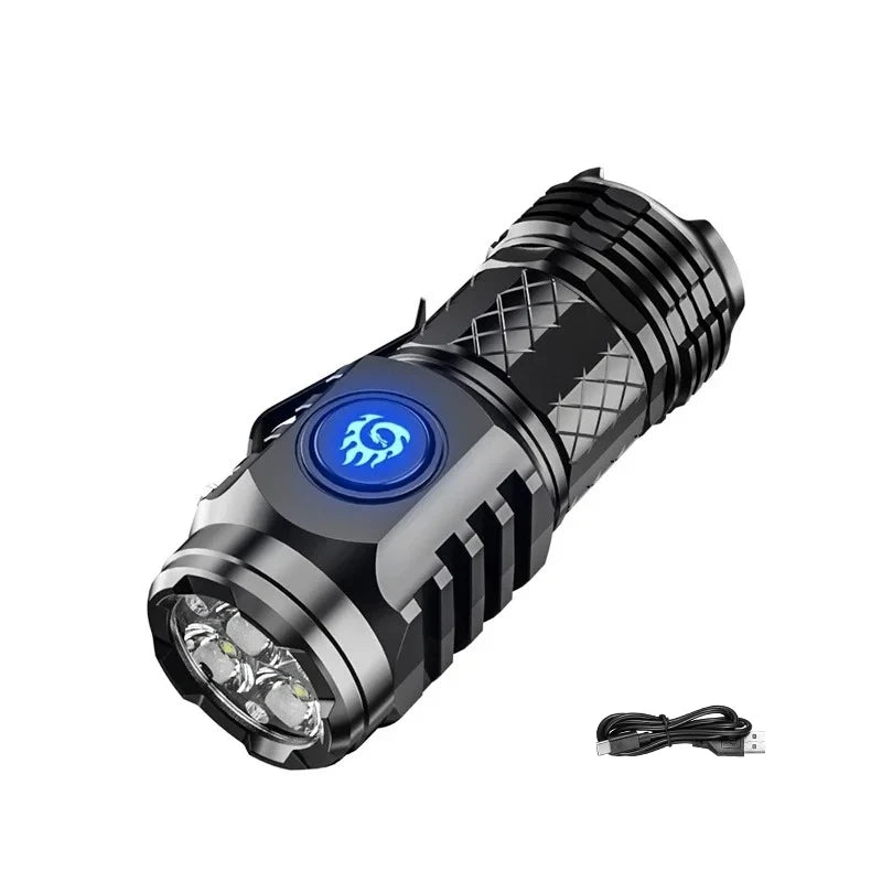 Powerful Mini Handheld Flashlight USB Rechargeable Pocket Torch for Outdoor with 5 Modes Camping Hook Lantern Tent Light Oasis Select Regular style Fixed Focus