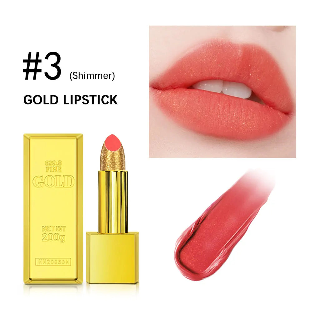 Hallowmas High-pigmented Gold Lipstick Shiny Metallic Matte Velvet Waterproof Long Lasting Sexy Gold Lip Gloss Women Lip Makeup Oasis Select 03