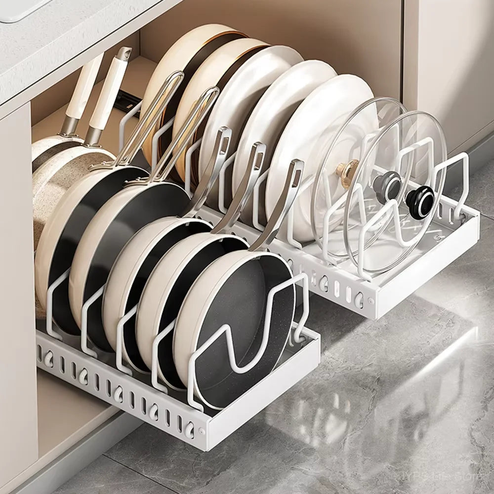 Pull out Pots and Pans Organizer Sliding Pot Lid Holder Kitchen Spice Rack Tableware Organizer Multifunctional Dish Drying Racks Oasis Select