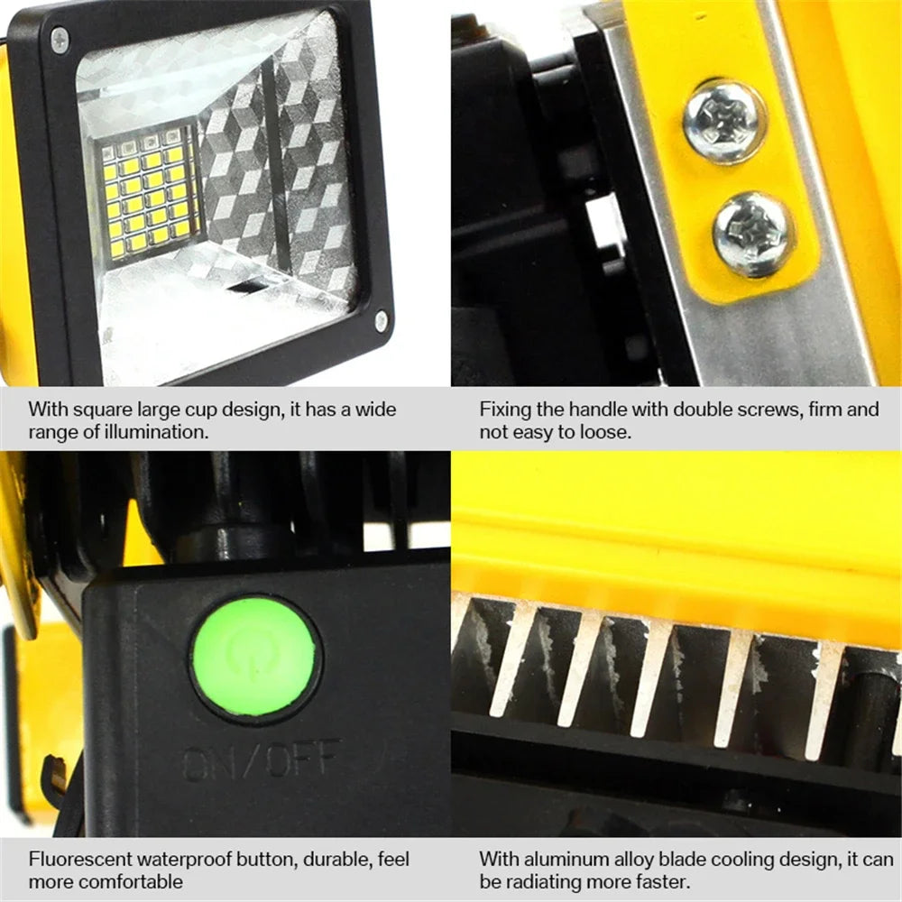 30W LED Portable Rechargeable Floodlight Waterproof Spotlight Battery Powered Searchlight Outdoor Work Lamp Camping Lantern Oasis Select