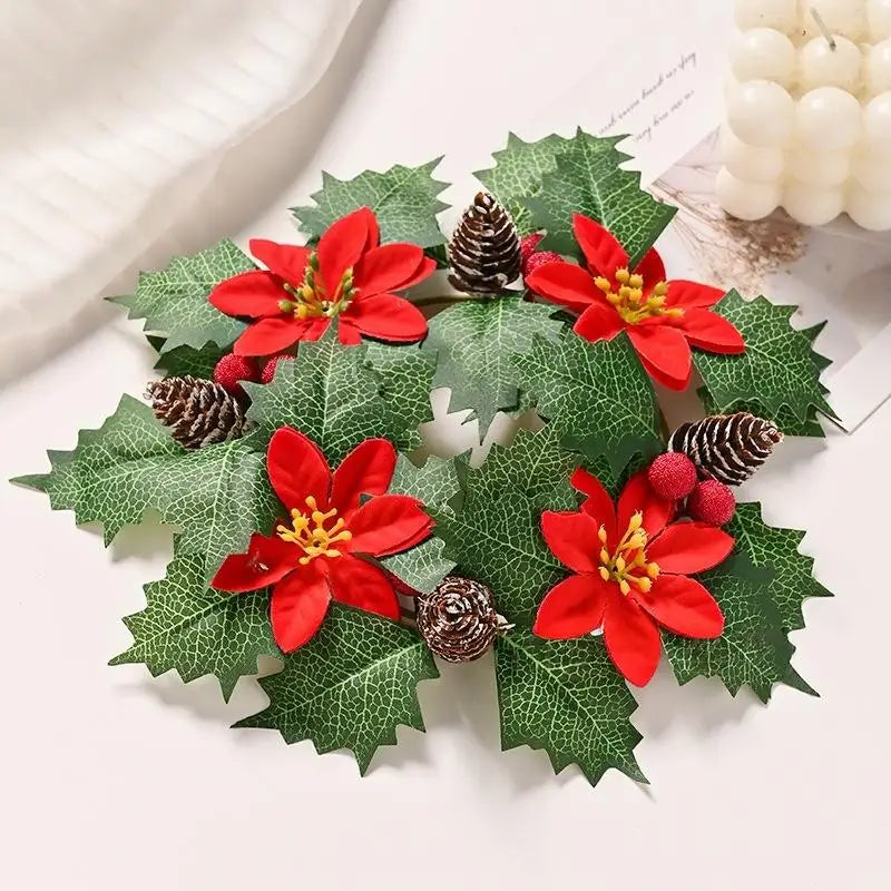 Christmas Candlestick Wreath Artificial Flowers Candle Ring Xmas New Year Table Decoration Candle Holder Garland Oasis Select B