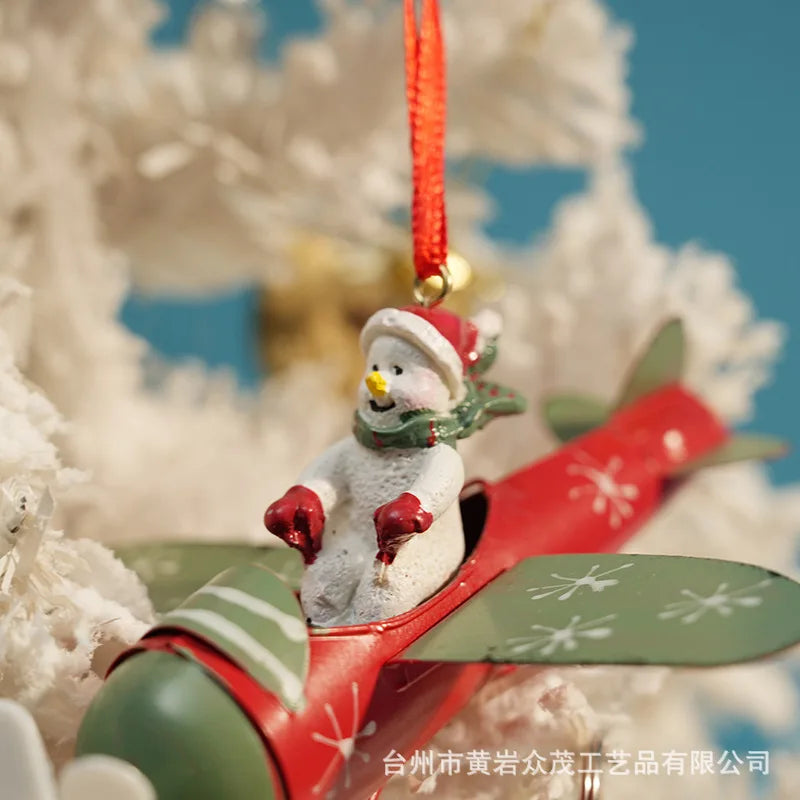 Christmas Ironwork Airplane Pendants Home Iron Handicrafts Snowmen Reindeer Christmas Tree Pendants Oasis Select