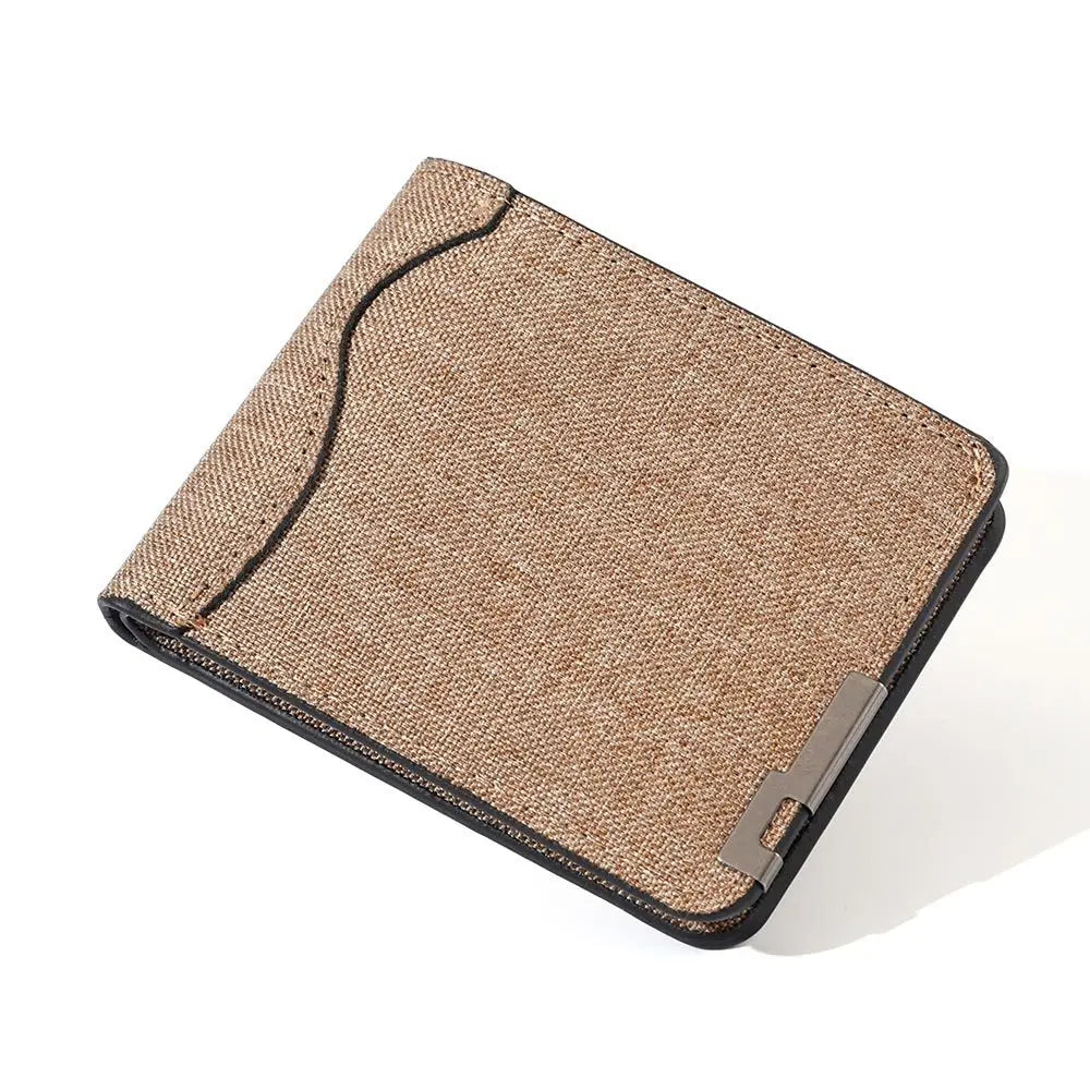 Slim Bifold Canvas Wallet – Unisex Denim Style Metal Accent