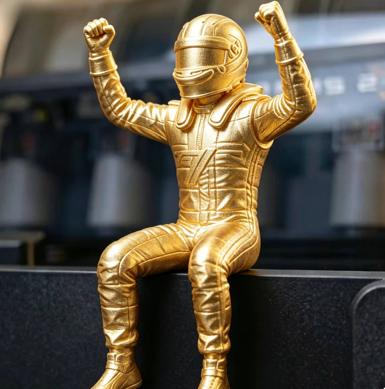 Cool Racing Driver Statue with Victory Pose Creative Desktop Craft Ornament Decor for Monitor Edge Shelf Home and Office Oasis Select 1pc Golden