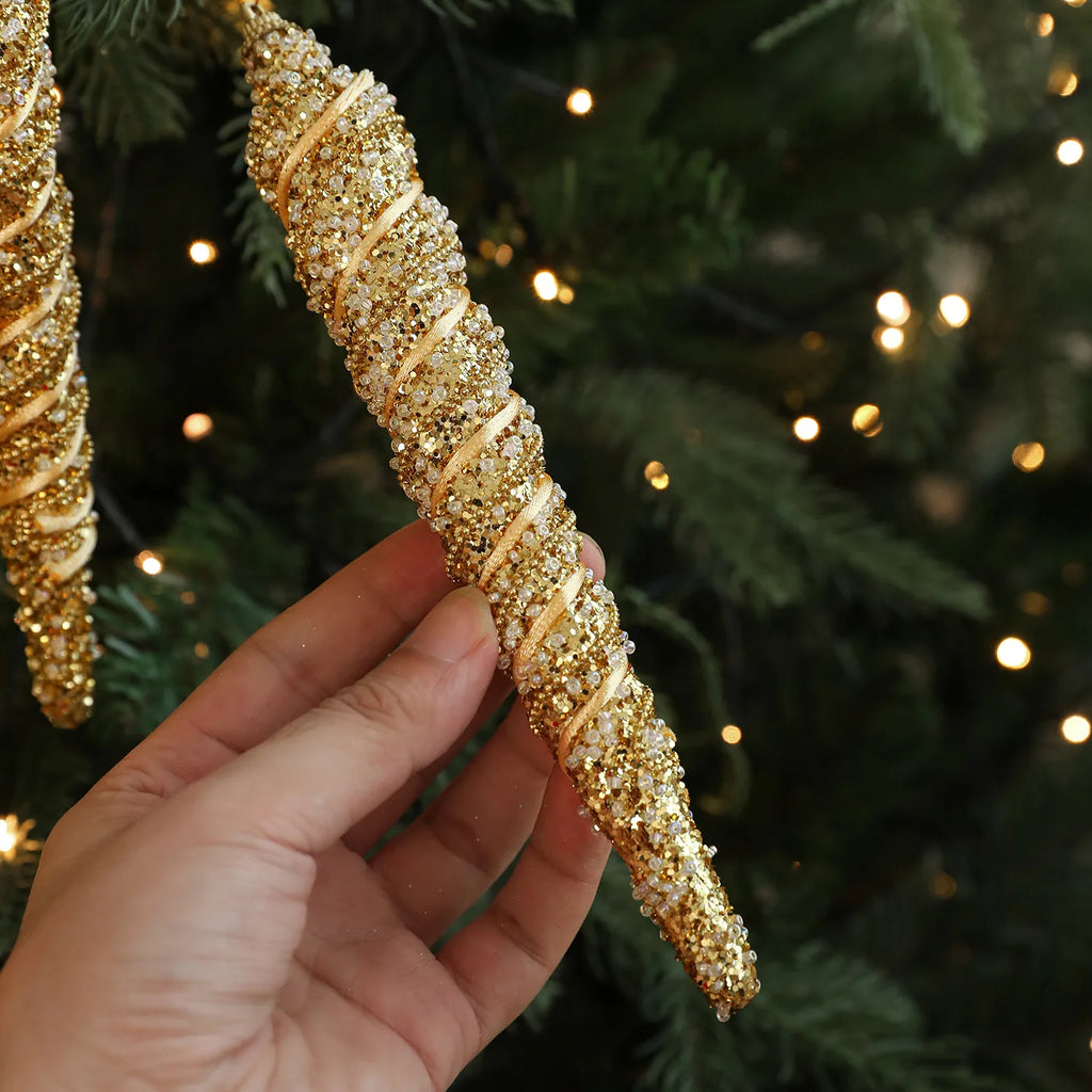 4PCS Glitter Icicle Christmas Tree Ornaments – 21cm Spiral Set