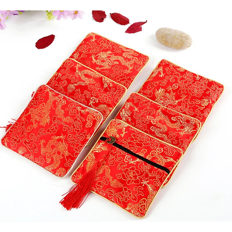 Chinese Brocade Jewelry Storage Bag Handmade Silk Embroidery Padded Small Zipper Tassel Jewelry Organizer Pouch Satin Gift Bag Oasis Select A Other