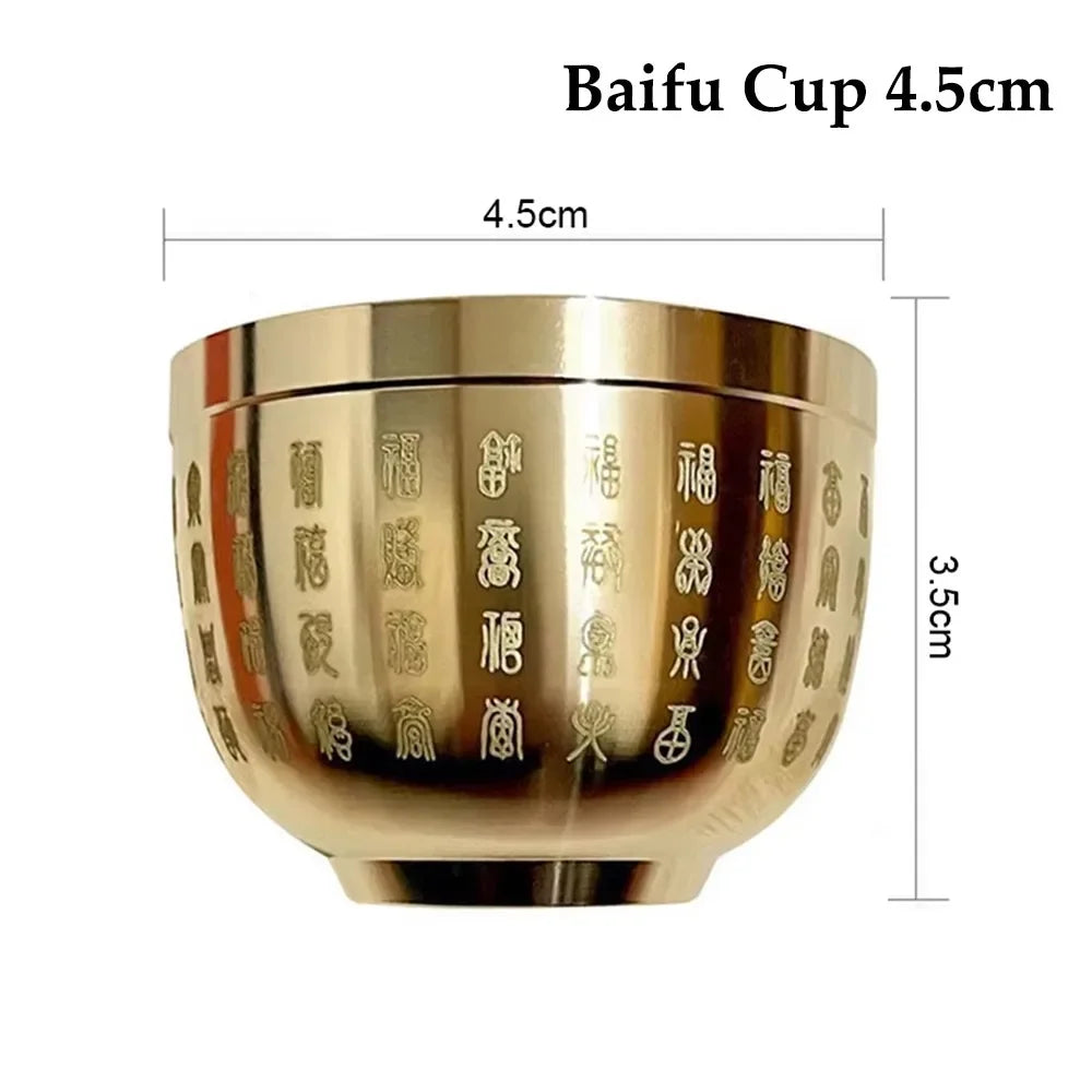 1PC Pure Brass Cornucopia Wealth Attracting Small Mini Baifu Rice Cylinder Surface Polished Baifu Jar Cup Desktop Ornament Oasis Select Baifu Cup 4.5cm