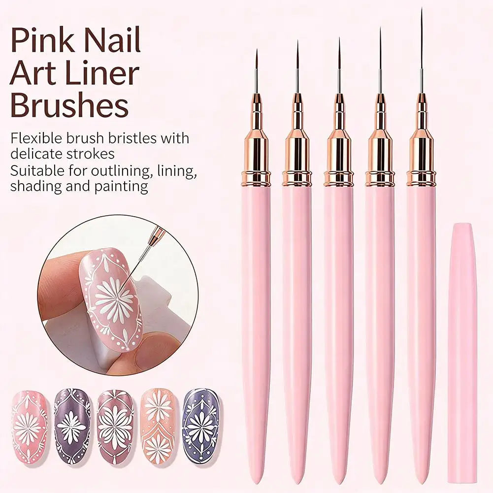5PCS Nail Art Liner Brush Set For UV Gel French Polish Long Lines Painting Drawing Flower Nail Art Pen Manicure Brushes Tool Oasis Select