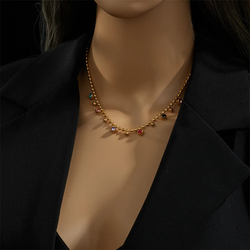 Stainless Steel Woman Necklace New Style Colorful Crystal Decoration Female Necklaces Bohemian Lady Jewelry Gifts Oasis Select