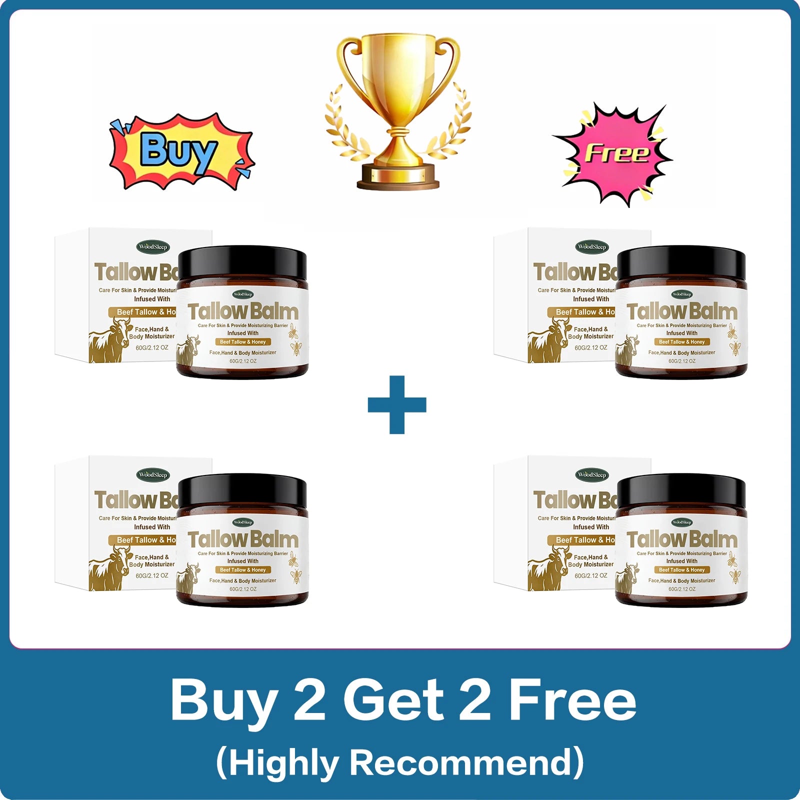 Woodsleep Beef Tallow & Honey Skin Balm – Hydrating Cream 60g Skin Moisturizing Balm Oasis Select 240g