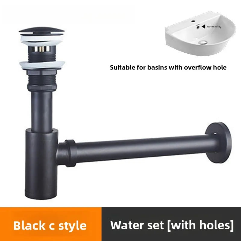 Brass Modern Round Bottle P trap 1 1/4, Sink Drain Pipe P trap Kit Antique with Pop up Drain Oasis Select C 3