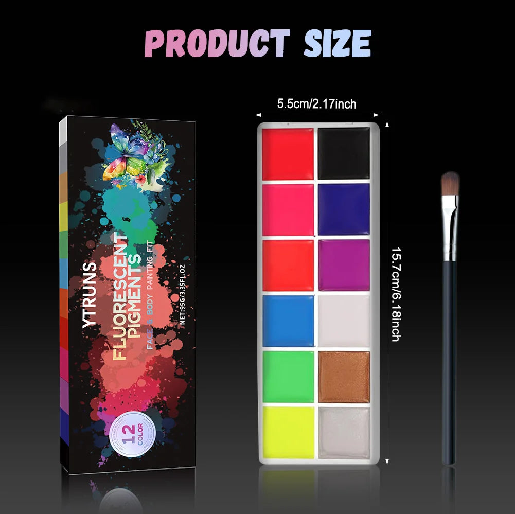 12-Color UV Glow Face & Body Paint Palette | Waterproof