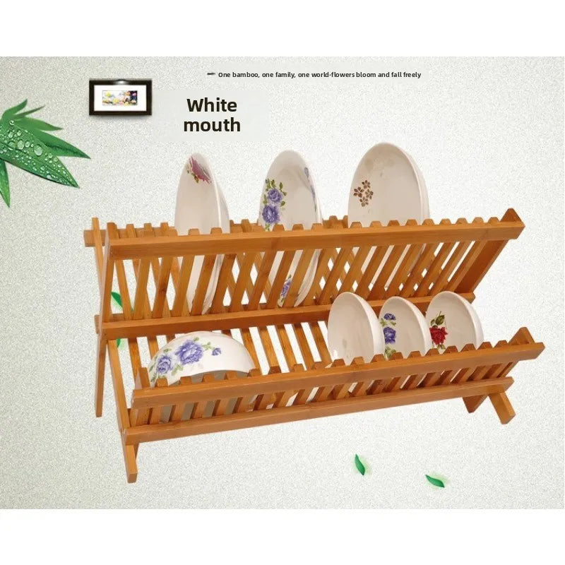 16 grid folding bowl rack, bowl rack, creative bamboo dish rack, household double-layer bowl rack Oasis Select