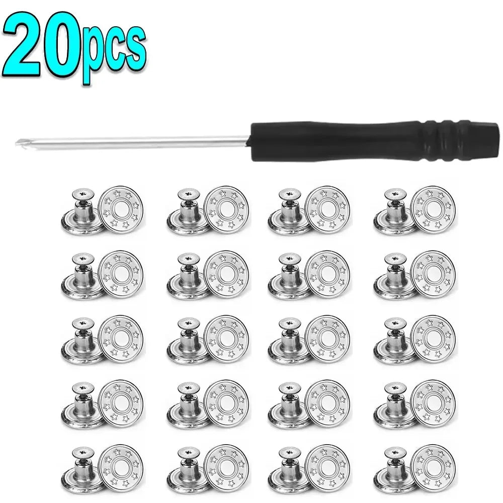 10/20Pcs Metal Jeans Buttons 17mm Replacement Screw Button Repair Kit Nailless Removable Jean Buckles Clothing Pants Pins Oasis Select 20pcs E
