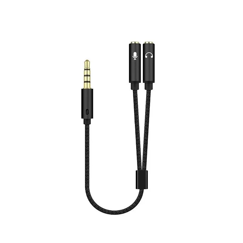 Headset Splitter Adapter Headphone Mic and Speaker Cable 3.5mm Audio Male to 2 Female For Earphone Extense Mobile Audio Cable Oasis Select black