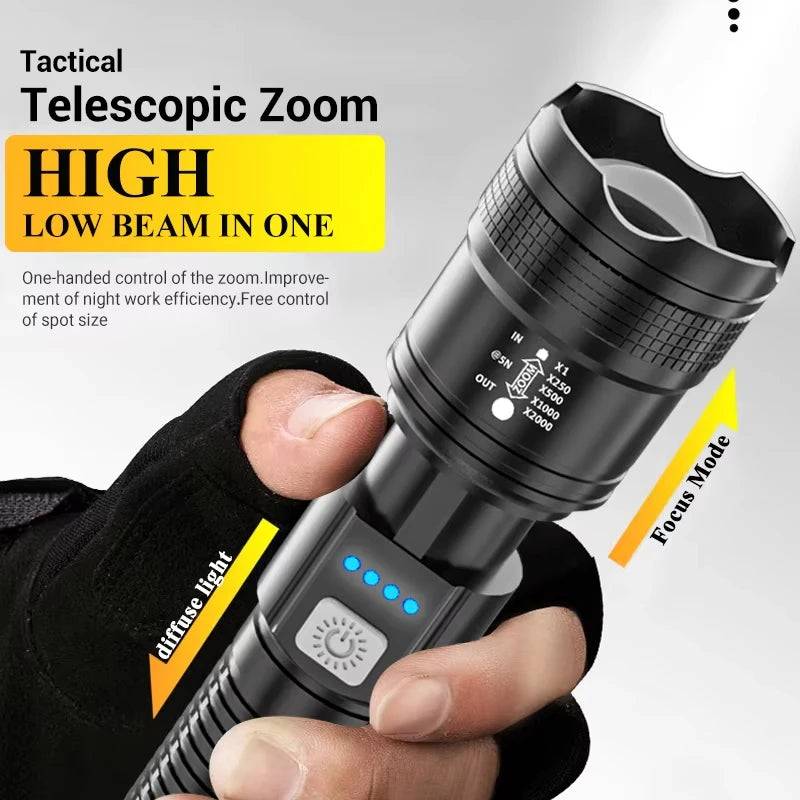 Ultra-bright Led Flashlights 5000LM Rechargeable Tactical Light Emergency Spotlights Telescopic Zoom for Outdoor Camping Fishing Oasis Select