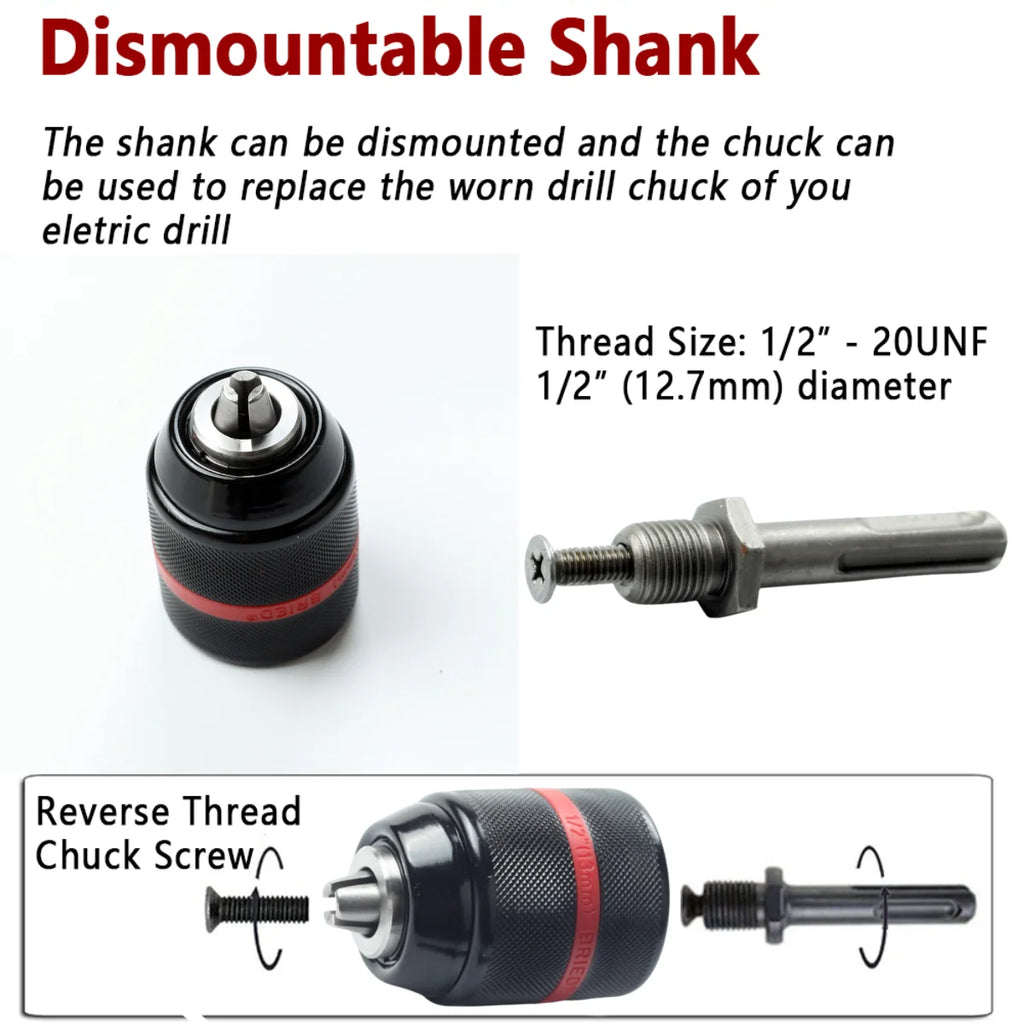 SLADE Keyless Drill Chuck 1/2-20UNF 1.5–13mm Hex SDS Adapter Keyless Drill Chuck Oasis Select