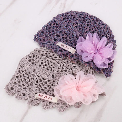 French Breathable Hollow Pullover Hats 3D Flower Hollow Out Beanies Cap Knitted Hat Summer Oasis Select