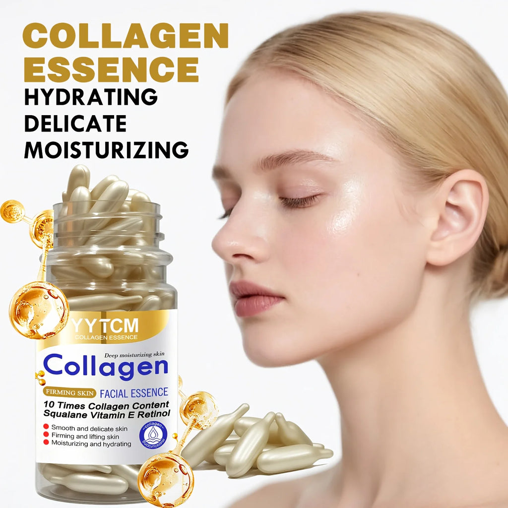 Collagen Firming Capsule Essence, Moisturizing and Smoothing the Skin, Contains Plant-Based Squalane, Retinol, and Vitamin E Deep Hydration Essence (0.4Gx90 Capsules)/Bottle-1 Bottle Oasis Select