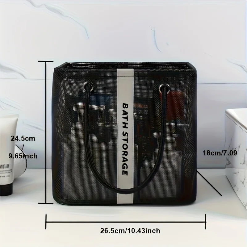 Portable Mesh Toiletry Bag Handle Quick Drying Large Capacity Bathroom Shower Travel Makeup Tote Handbag Organizer Basket Oasis Select