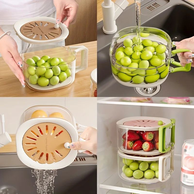 Kitchen Food Strainer With Lid Clear Plastic Fruit Vegetable Washing Draining Storage Box Fridge Organizer Basket Container Oasis Select