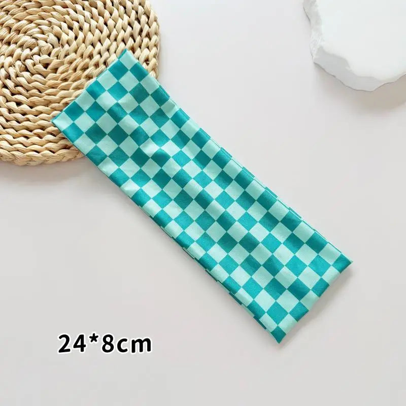 1PC Checkerboard Elastic Headbands For Women Fashionable Sports Sweat-Absorbent Hairbands For Yoga Fitness & Daily Makeup Use Oasis Select A4