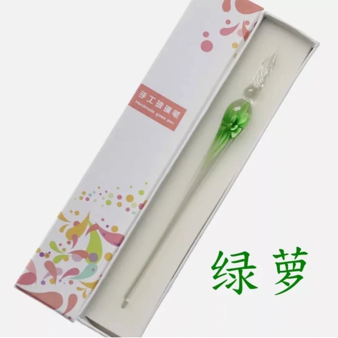 Embedded flower glass pen set, colored dipping pen, street vendor gift box, signature pen, glass pen gift Oasis Select 17