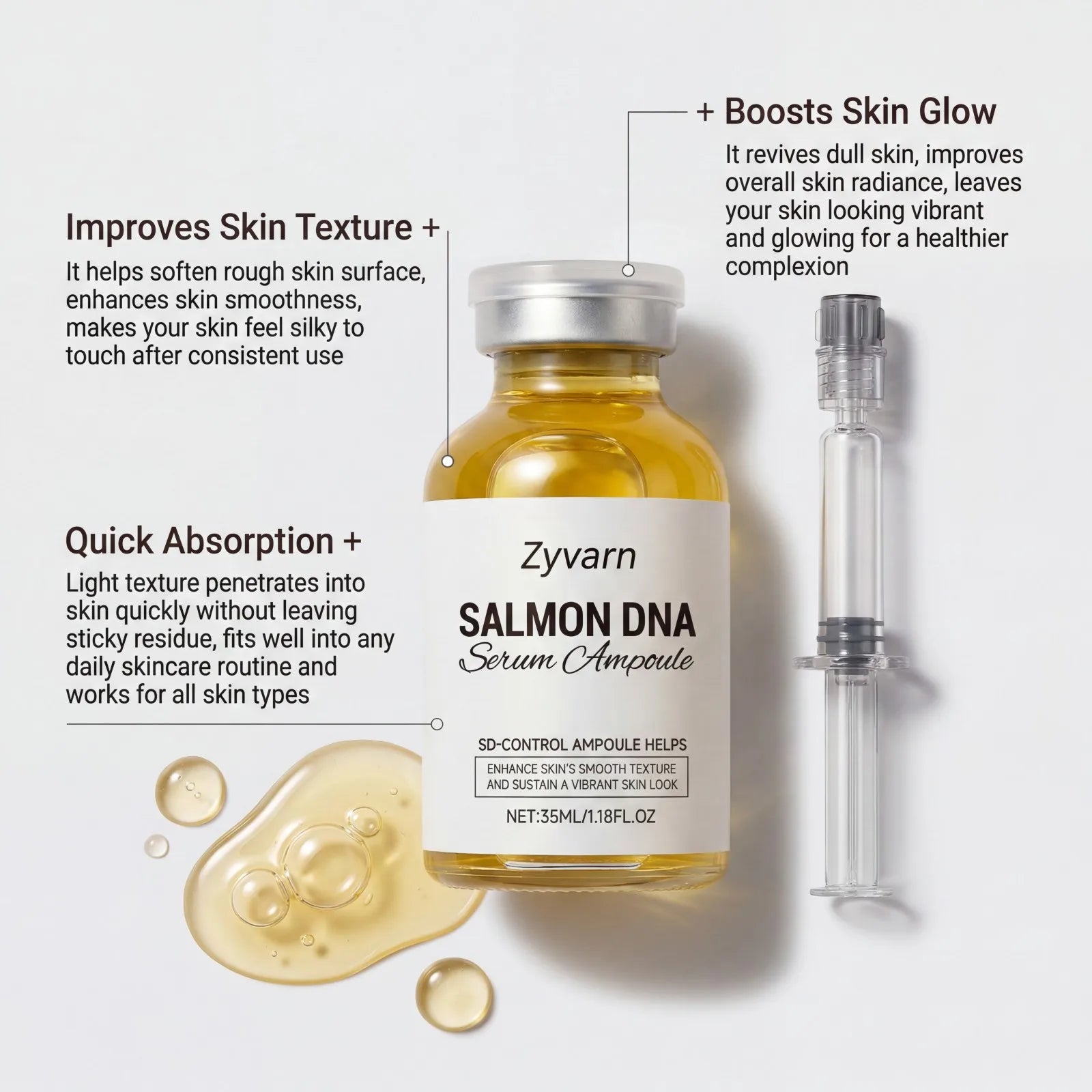 35ml Salmon DNA Serum Ampoule Hydrating Facial Essence Brightening Smoothing Glow Skin Soothing Daily Care Gentle Formula Oasis Select