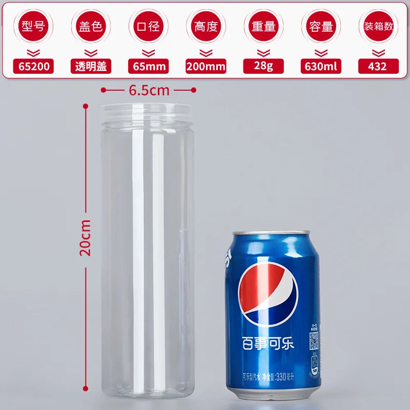 1PC Plastic Packing Bottle PET Clear Empty Seal Bottle Circular Bucket Storage Biscuit Jar Food Grade Sealed Cans Tank Container Oasis Select O-630ml