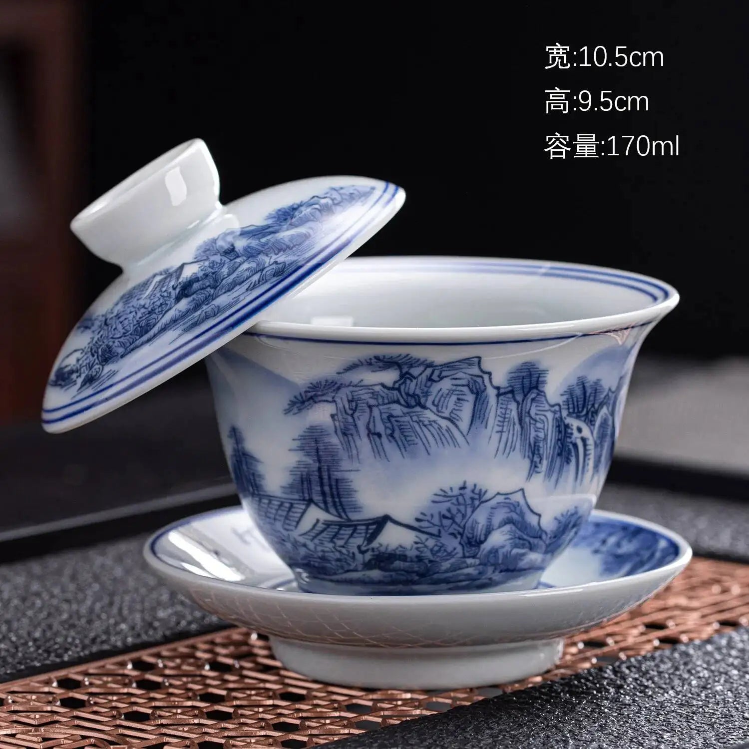 Ceramic Three-Talent Gaiwan Home Single Tea Maker Tea Cup Chinese Style Kung Fu Tea Set with Lid Tea Cup Gaiwan Oasis Select Landscape Style 4