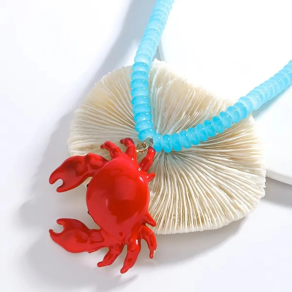 New Beaded Pendant Crab Necklace Childishness Design Enamel Crab Handmade Necklace Boho Style Boho Necklace Summer Accessory Oasis Select