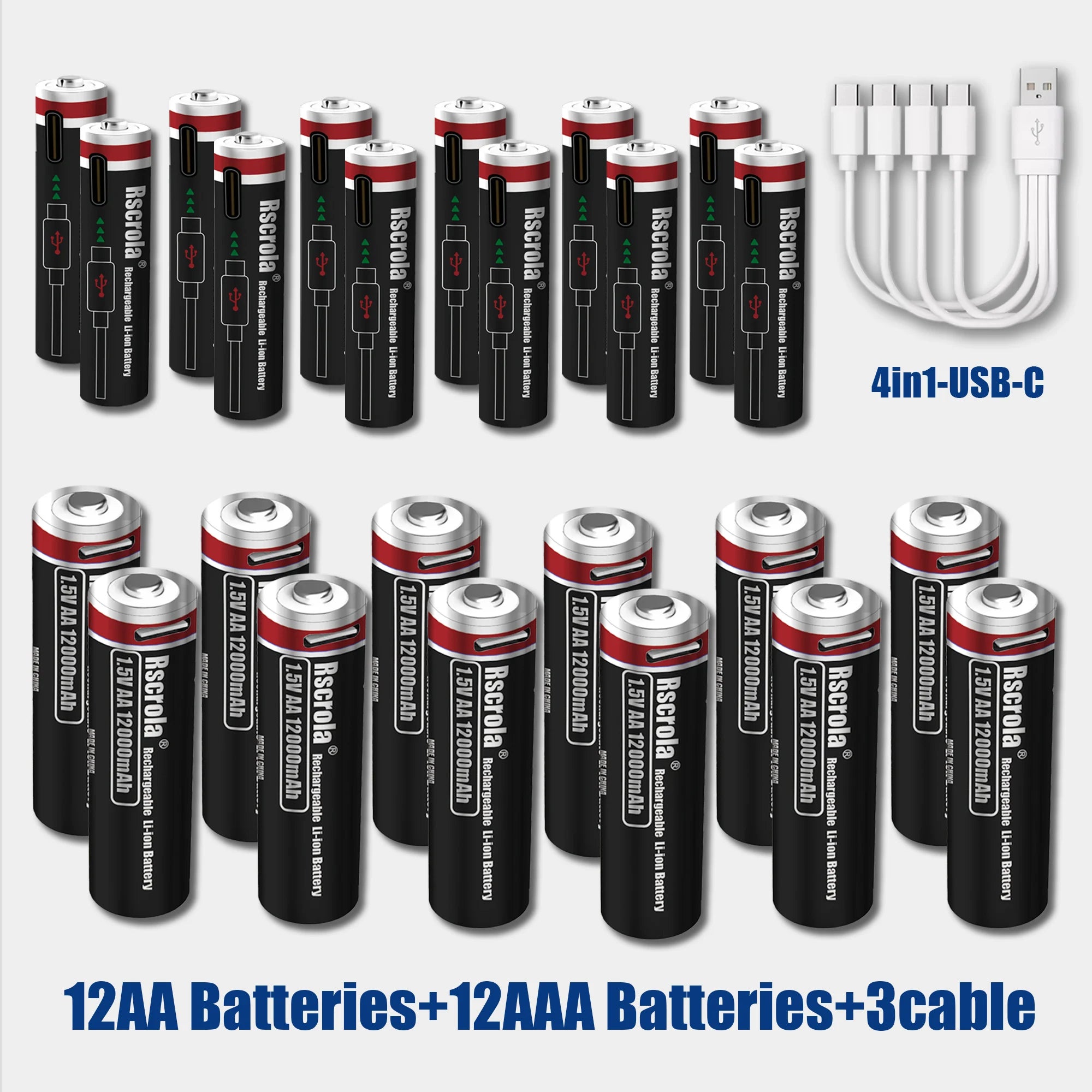 Li-ion AAA and AA Rechargeable Batteries USB Lithium-ion 3400mWh 12000mAh 1.5V AA Rechargeable Batteries+ 8000mAh 1.5V AAA Batte Oasis Select 12AA 12AAA 1.5V China Mainland