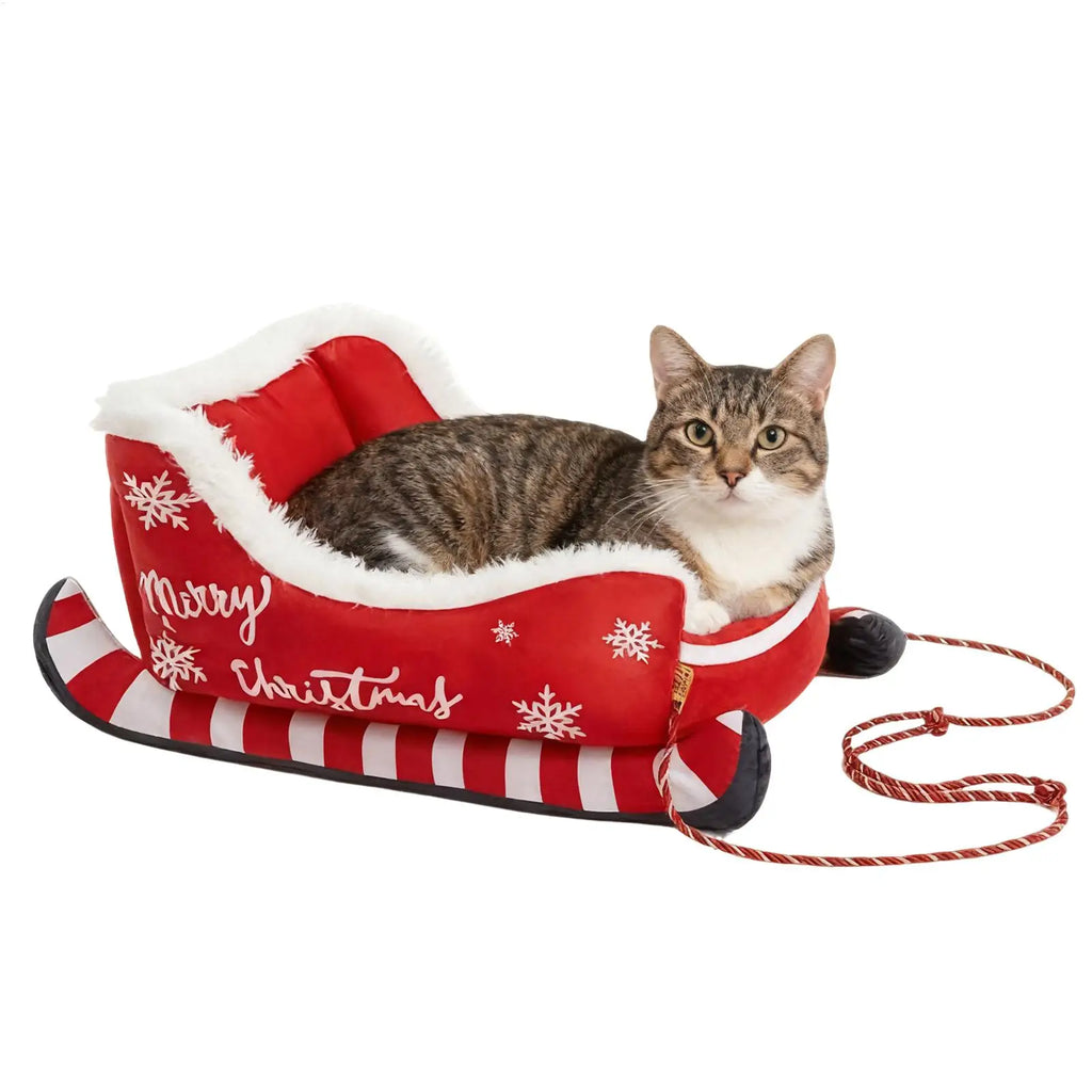 Cat Bed Christmas Dog Bed Warm Mat with Non-slip Base Washable Dog Bed Sled Cat Hammock Dog Sofa Bed Nest for Small Cats Dogs Oasis Select