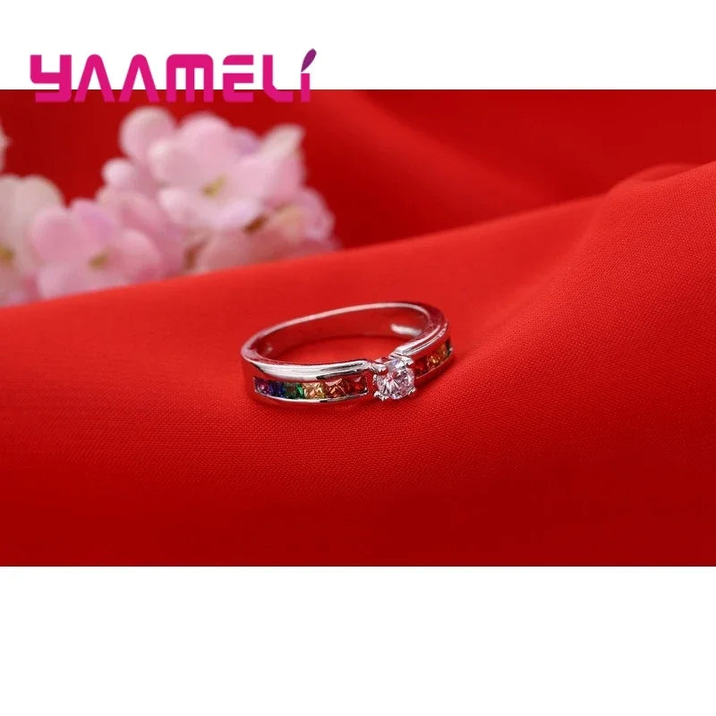 Color Rainbow Cubic Zircon Rings For Women Wedding Lovely Engagement Proposal Ring Accessory Oasis Select