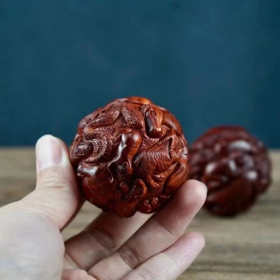 Huanghuali Zodiac health ball handball massage ball engraving fitness ball solid wood carving decoration Oasis Select