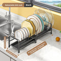 Retractable Dish Storage Rack Kitchen Pot Lid Rack Single Layer Drain Rack Bowl Dish Drain Shelf in Cabinet Oasis Select black
