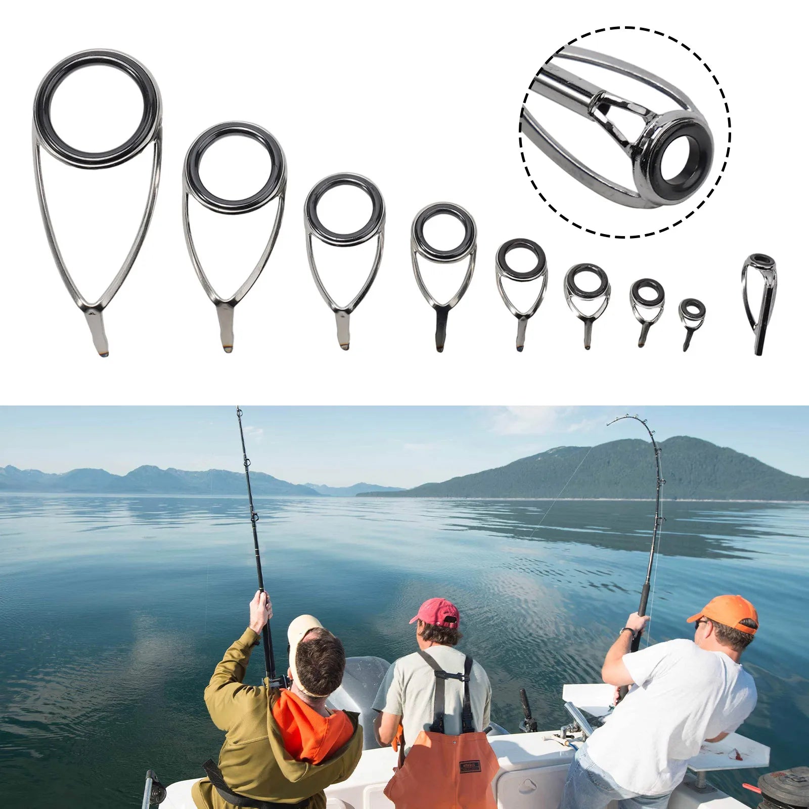 9pcs Replacement Fishing Rod Top Ring Tip Eye Guide Repair Building Stainless Kit Set Resistant Corrosion For Diy Fishing Tools Oasis Select