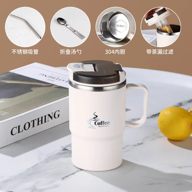550ML Stainless Steel Insulated Coffee Mug with Lid & Spoon for Office, Students, Sports & Outdoor Activities Coffee Travel Mug Oasis Select White-Set 550ML