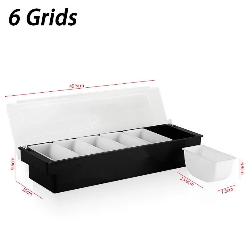 Fruit Box Condiment Container 4-6 Grids With Lid Large Capacity Bar Divided Fruits Bowl Household Seasonin Box Food Storage Oasis Select one size 6 Grids