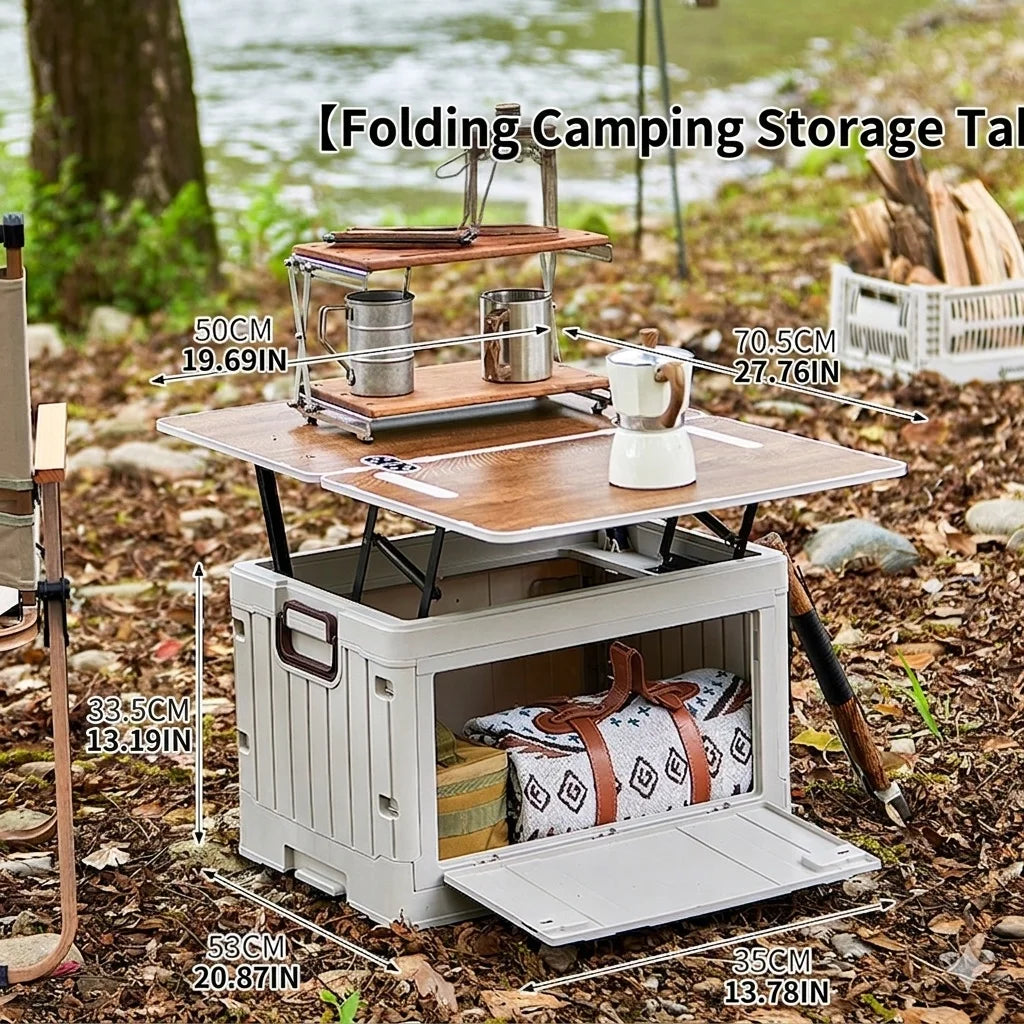 Folding box - Japanese style flat outdoor camping box - wooden lid folding storage box - trunk organizer box - gift storage box Oasis Select Style B-gray