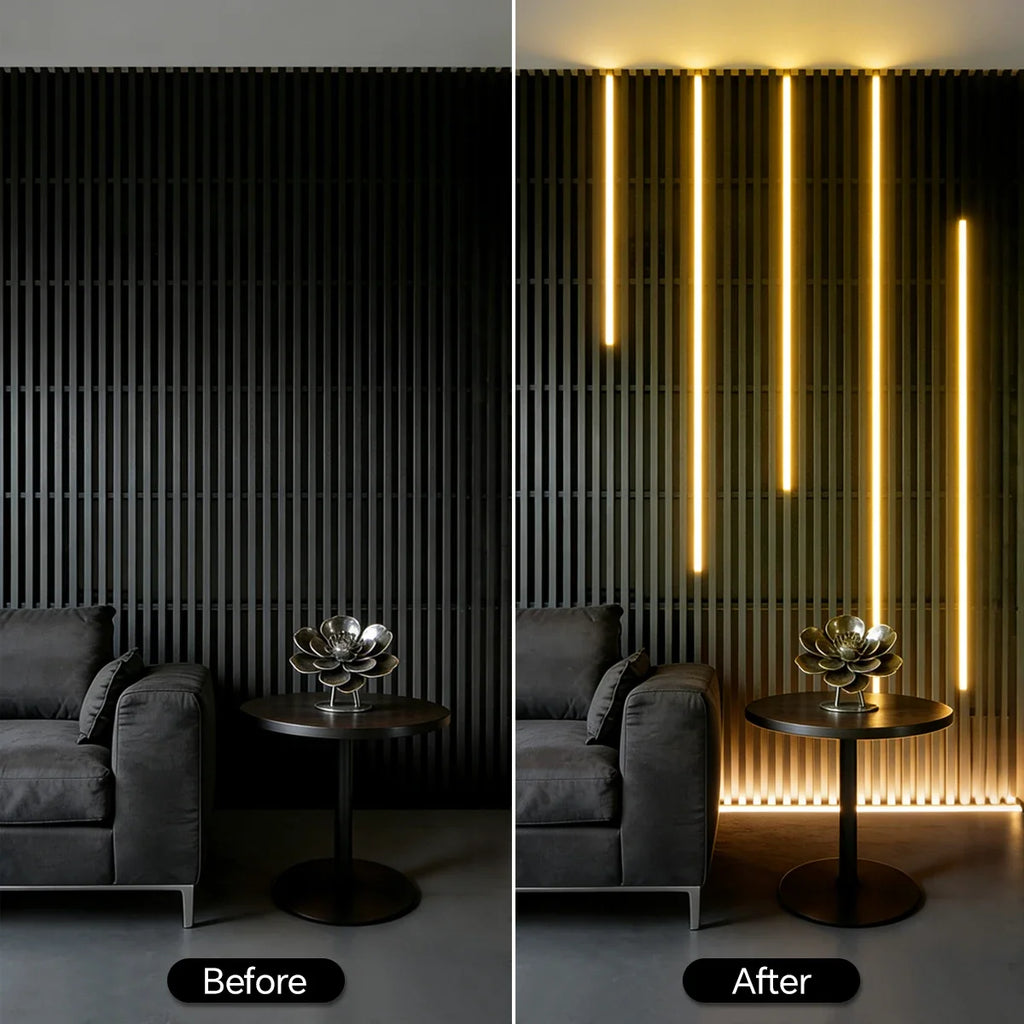 Embedded Touch Sensor Dimmable Swtich Black LED Light For Acoustic Wood Slat TV Background Wall Panel Decor,Gift 1 Controller Oasis Select