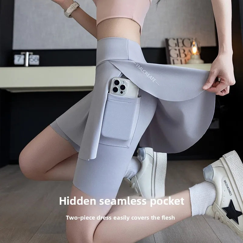 Fake Two Piece Skirt Leggings Summer Casual Shorts with Pockets Bike Shorts for Women Yoga Running Outdoor Anti Chafing Oasis Select