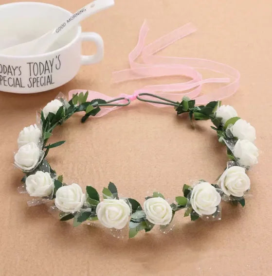 Forest Series Flower Crown For Women Exquisite Simulated Floral Hair Crown Spring Hair Decor Wreath, for Wedding Use Oasis Select white
