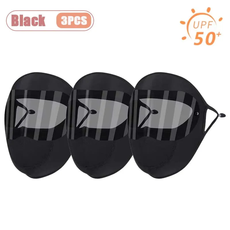 Dustproof Face Mask with Breathing Hole and Goggles Cycling Sun Protection Full Face Cover Ear Loop UV Shield for Outdoor Sports Oasis Select Black-3PCS