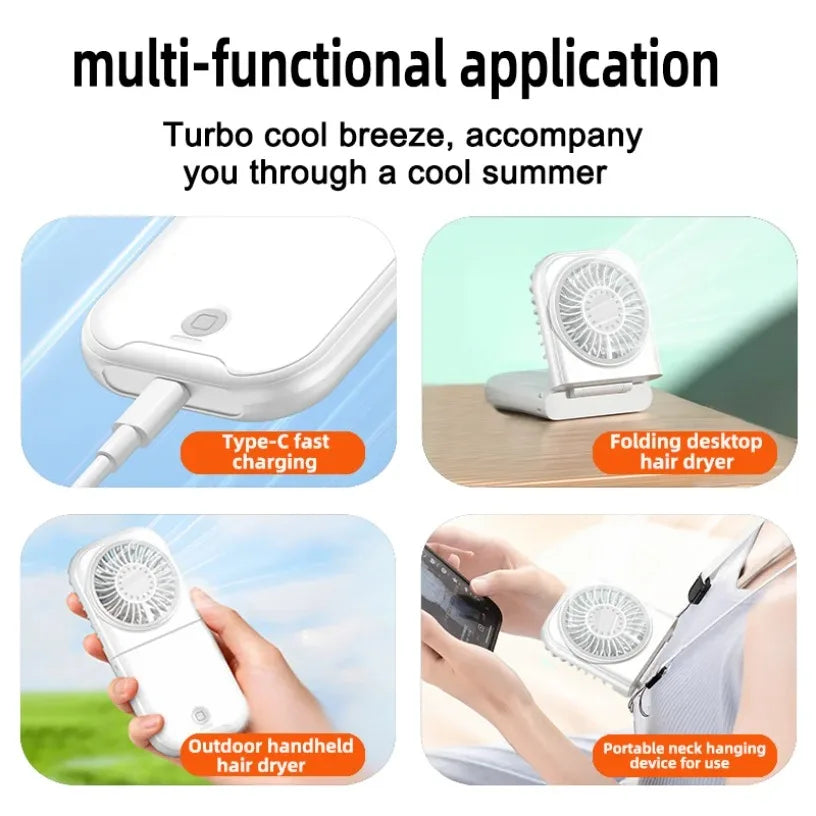 Multi-use Summer Heat Foldable Portable Fan Handheld Neck Hanging Desk Fan 4 Speed 2500mAh Rechargeable For All Scenarios Oasis Select