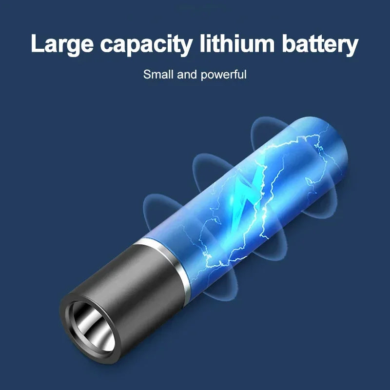 Mini Keychain Flashlight USB Charging Waterproof Pocket Torch Lamp 3 Modes Outdoors Strong light Camping Fixed-Focus Flashlight Oasis Select