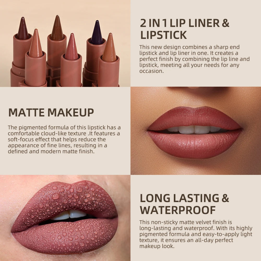 Waterproof Lip Liner Tapered Gradient Matte Black Brown Velvet Lipstick Non Sticky Contouring Tint Lipliner Crayon Lip Makeup Oasis Select